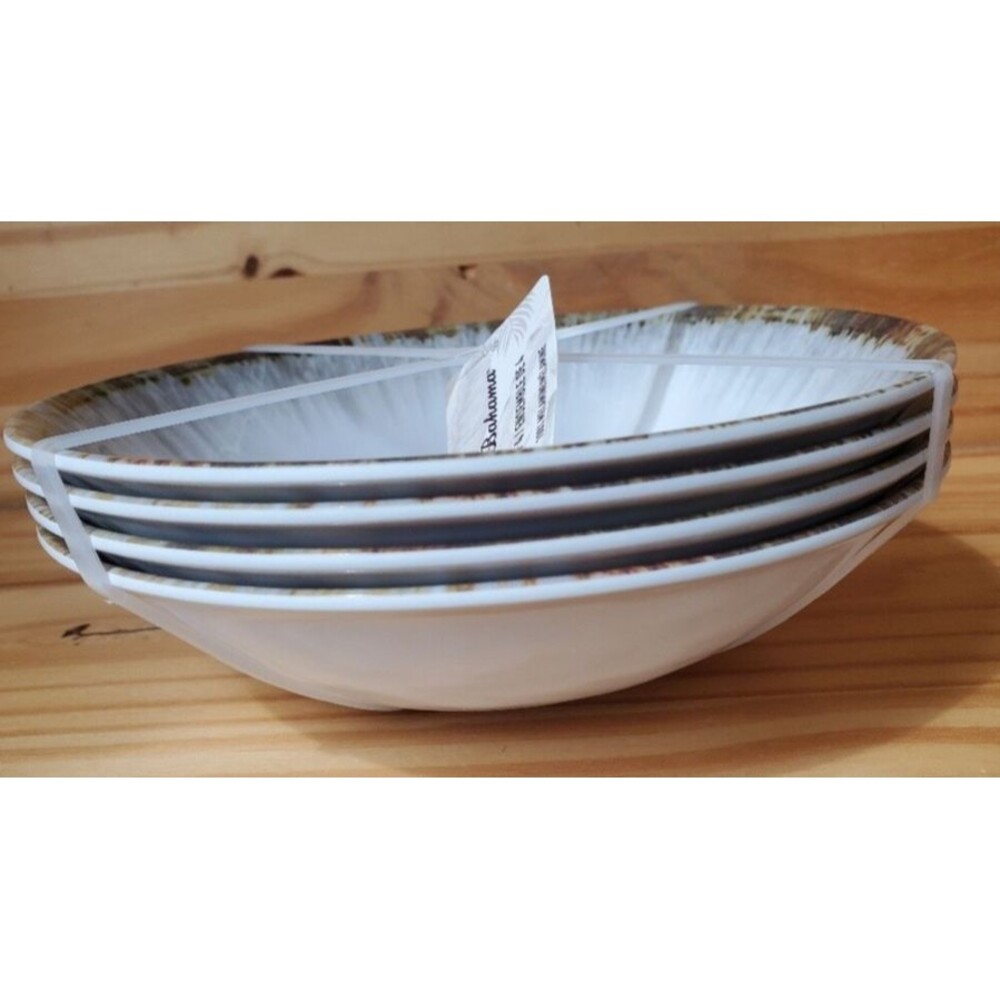 Tommy Bahama Melamine 8.5" Bowls Watercolor Edge Brown Gold White Set of 4